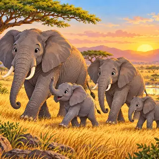 African Elephant Savanna Family