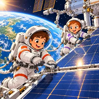 Astronaut Spacewalk Solar Panels