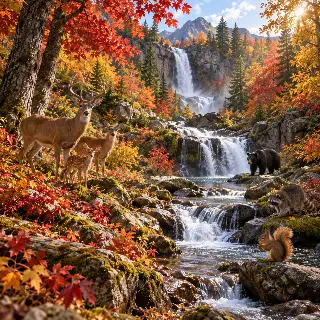 Autumn Waterfall Forest