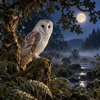 Barn Owl Moonlit Wood