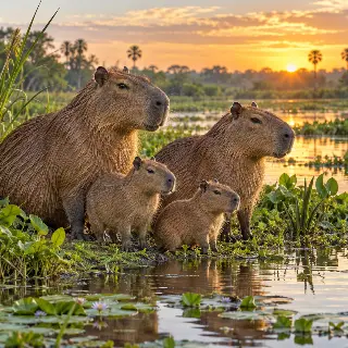Capybara Wetland Family