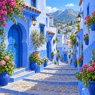 Chefchaouen Hillside Street