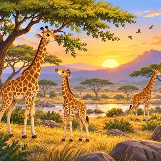 Giraffe Acacia Sunrise