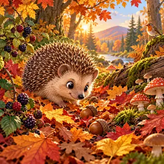 Hedgehog Autumn Leaves