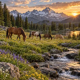Horses Wildflower Meadow