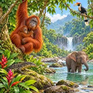Orangutan Rainforest Riverbank