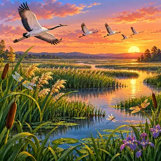 Reed Wetland Sunset