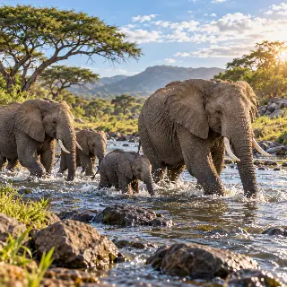 Savanna Elephant Crossing