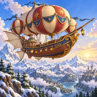 Skyship Over Mountains