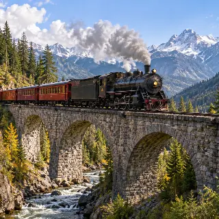 Steam Train Mountain Bridge