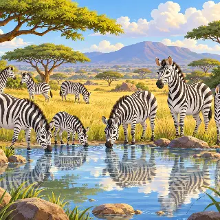 Zebra Waterhole Herd