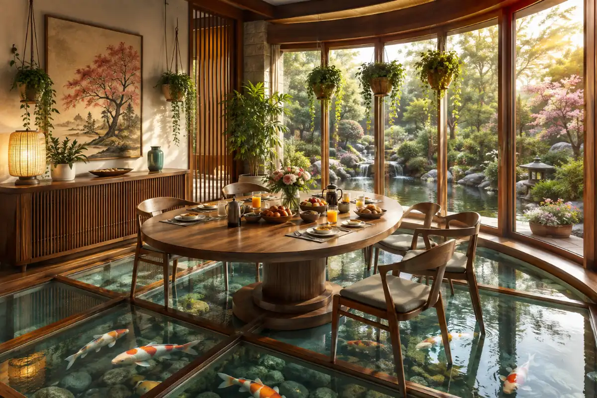 Glass-Floor Koi Breakfast Room
