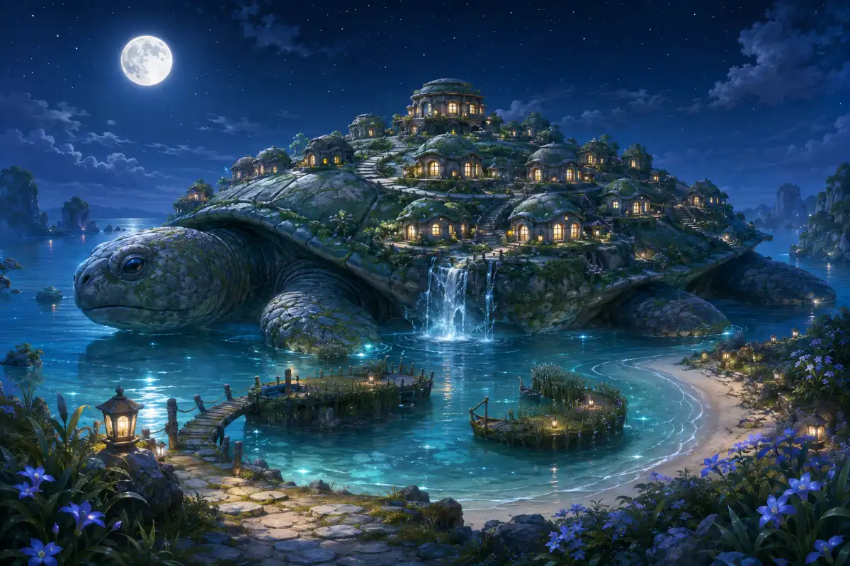 Moonlit Giant Turtle Village