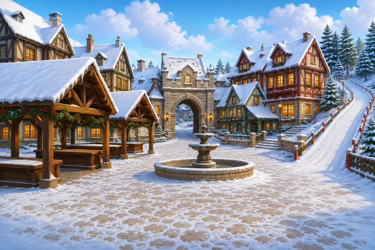 Snowy Village Square