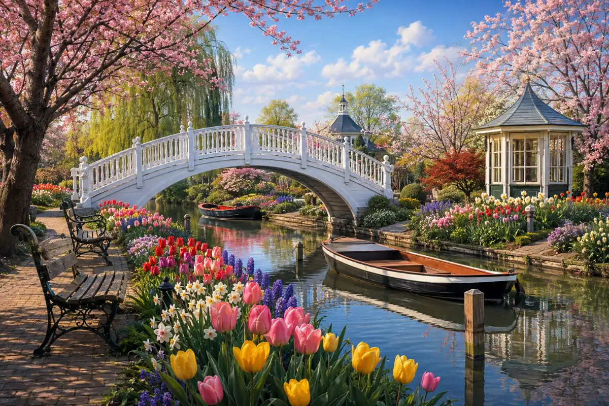 Spring Tulip Canal Footbridge